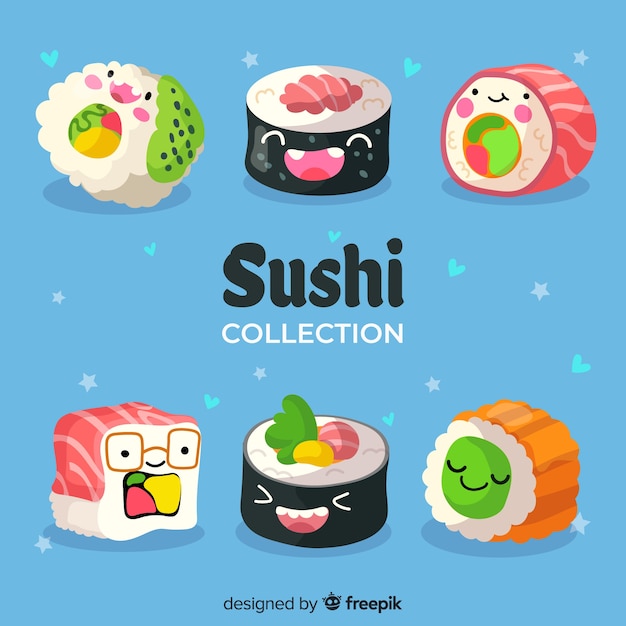 Bezpłatny wektor kawaii sushi collectio