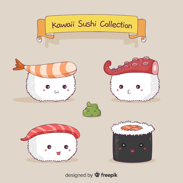 Bezpłatny wektor kawaii sushi collectio