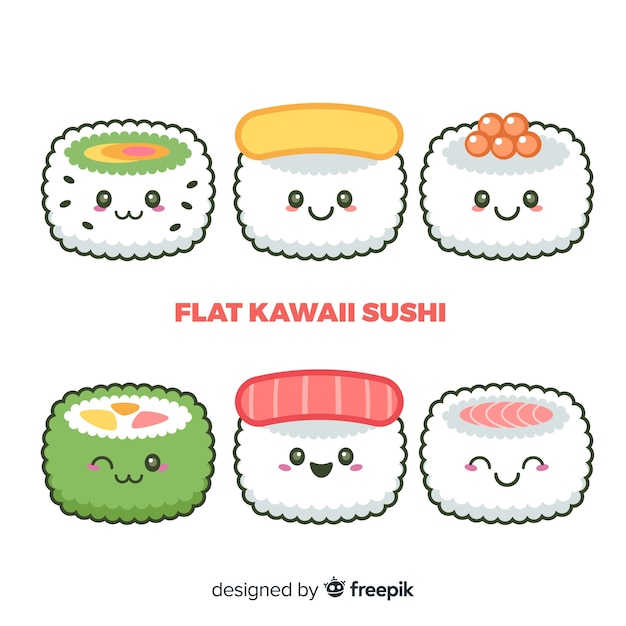 Bezpłatny wektor kawaii sushi collectio