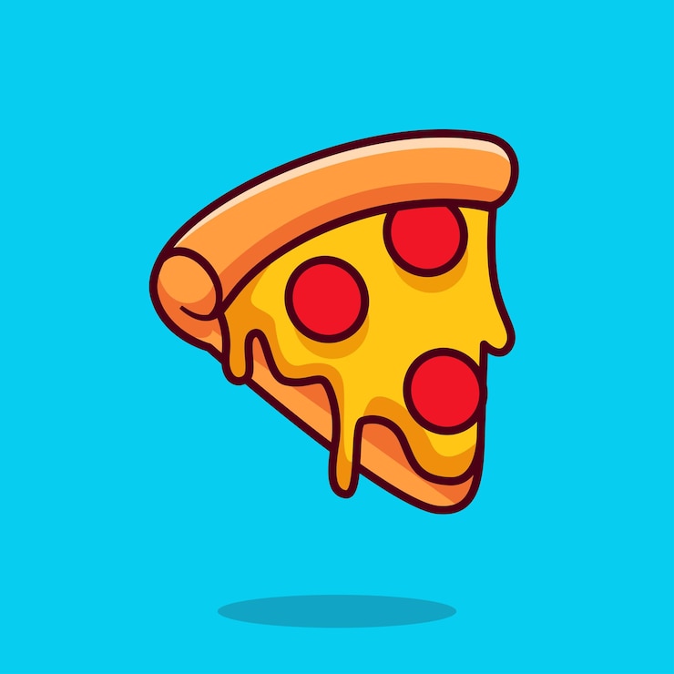 Bezpłatny plik Wektor kawałek pizzy stopiony pływający ikonę kreskówki wektorową ilustrację żywność obiekt ikonę izolowaną płaską