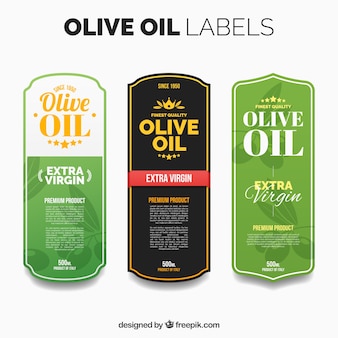Kilka oliwne etykiety olej ze szczegółami kolorów