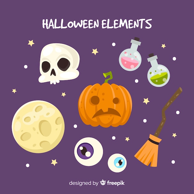 Klasyczna Kolekcja Elementów Halloween Z Płaska Konstrukcja