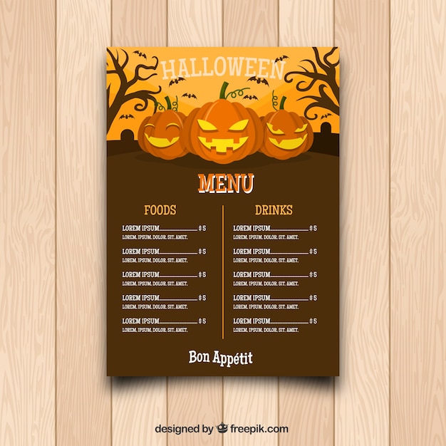 Bezpłatny wektor klasyczne halloween menu z dyni