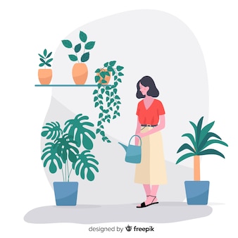 Kobieta dbająca o rośliny