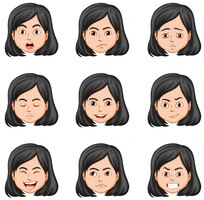 Kobieta i różne wyrazy twarzy