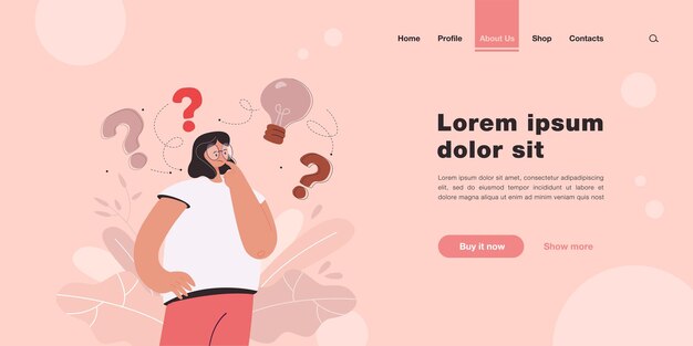 Kobieta myśli o szablonie strony docelowej pomysłu