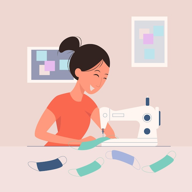 Bezpłatny wektor kobieta robi domowej roboty medycznej masce