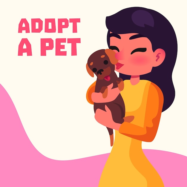 Bezpłatny wektor kobieta trzyma ślicznego adoptowanego zwierzęcia domowego