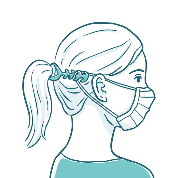 Bezpłatny wektor kobieta ubrana w regulowany pasek maski na twarz