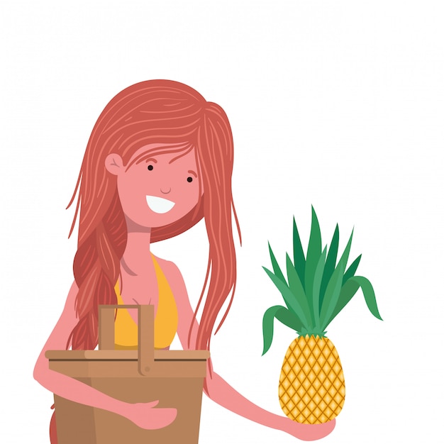 Bezpłatny wektor kobieta z swimsuit i ananasem w ręce