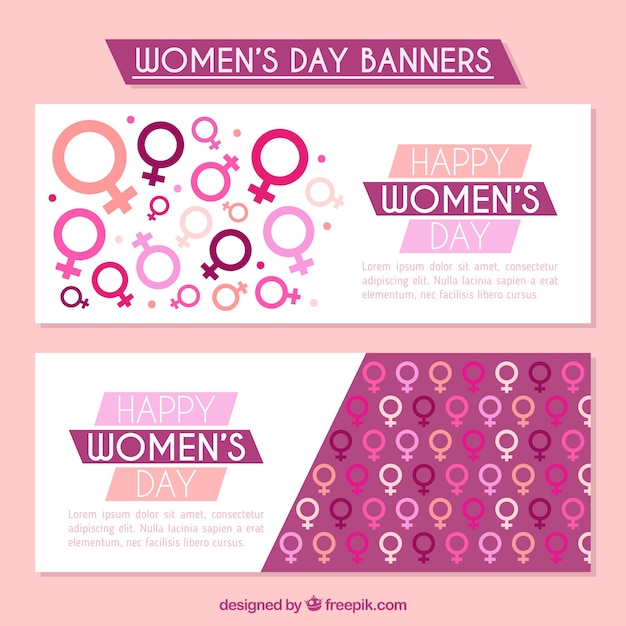 Bezpłatny wektor kobiety dzień transparenty z symbolami