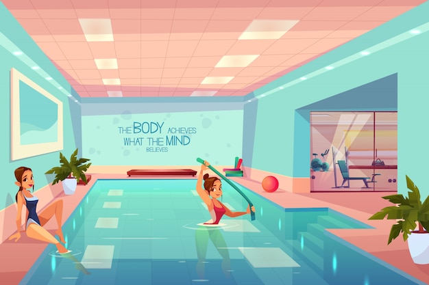 Bezpłatny wektor kobiety w basenie relaks, ćwiczenia aerobiku w wodzie.