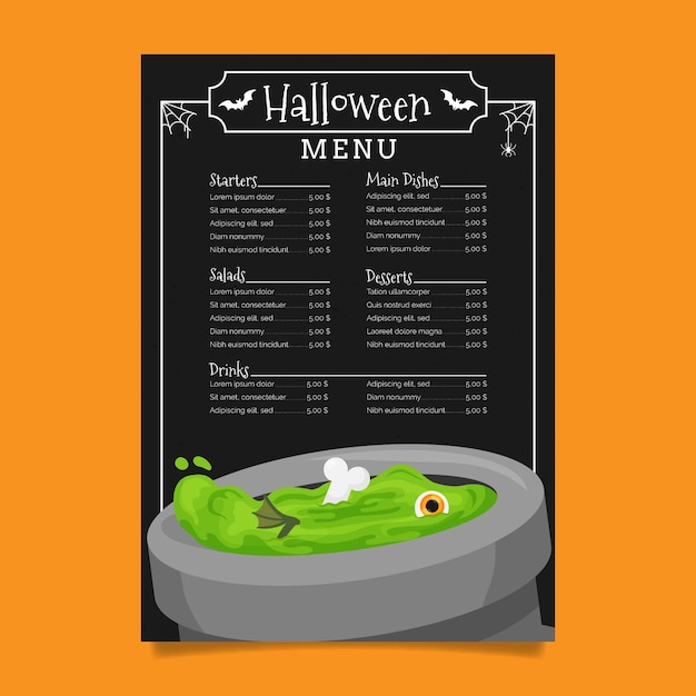 Kocioł Z Zielonym Płynnym Szablonem Menu Restauracji Halloween