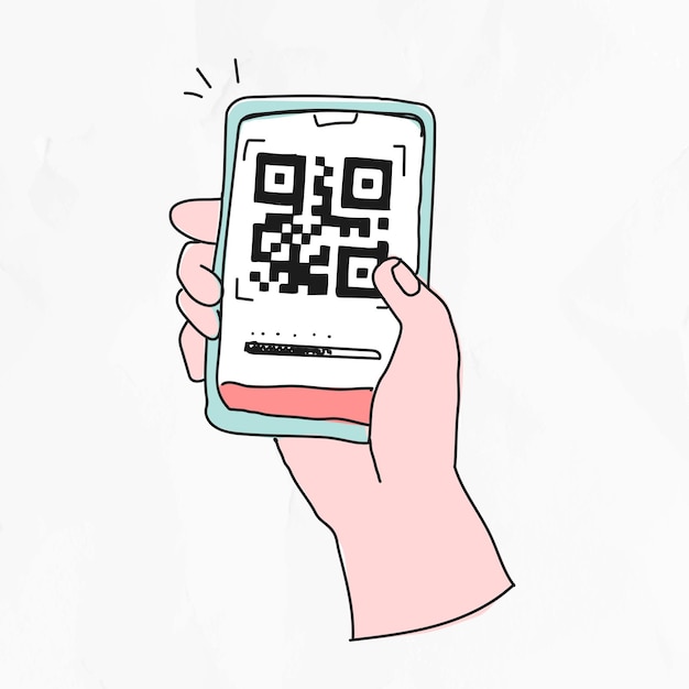 Kod Qr Wektor Płatności Bezgotówkowej Covid-19 Doodle Ilustracja