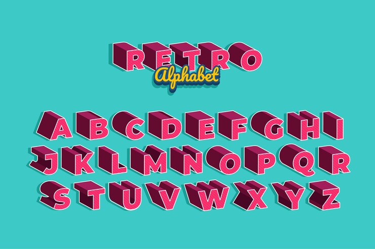 Bezpłatny plik Wektor kolekcja 3d alfabetu retro