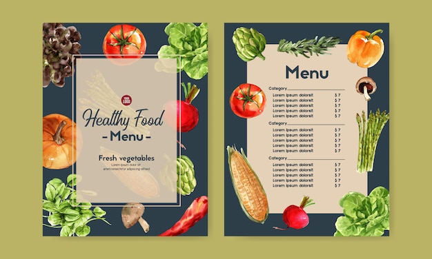 Kolekcja Akwarela Farby Roślinne. świeża żywność Organicznego Menu Zdrowa Ilustracja