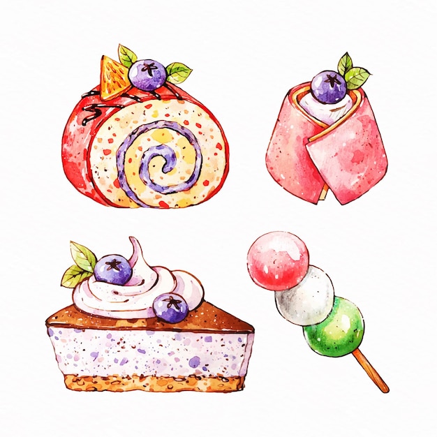 Bezpłatny wektor kolekcja akwarela japoński deser