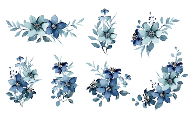 Kolekcja akwarela niebieska kompozycja kwiatowa