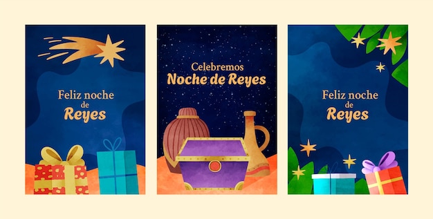 Bezpłatny wektor kolekcja akwarelowych kart powitalnych dla reyes magos
