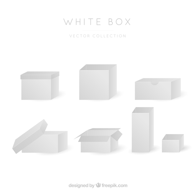 Bezpłatny wektor kolekcja białych pudełek do wysyłki