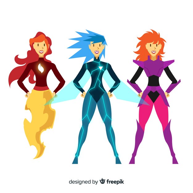 Kolekcja bohaterów kobiece superbohatera w stylu cartoon
