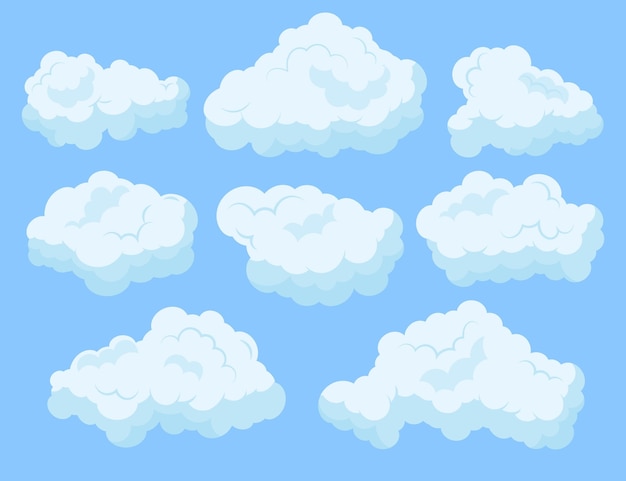 Kolekcja chmur w stylu kreskówki