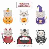 Bezpłatny wektor kolekcja cute cat przebrany jako halloween