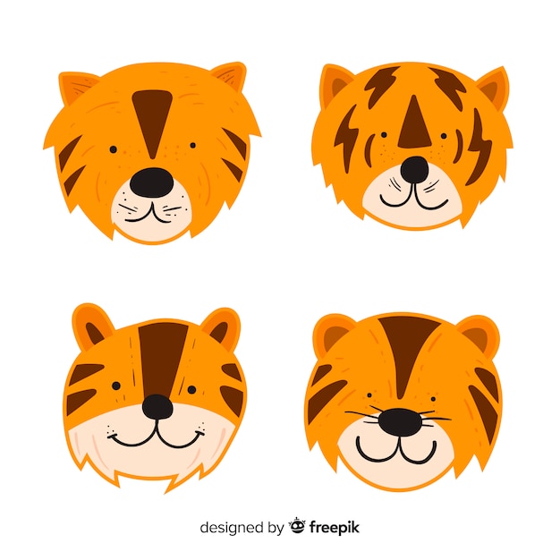 Bezpłatny wektor kolekcja cute tygrys twarzy