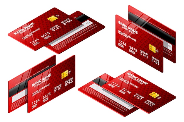 Kolekcja czerwonej izometrycznej karty kredytowej