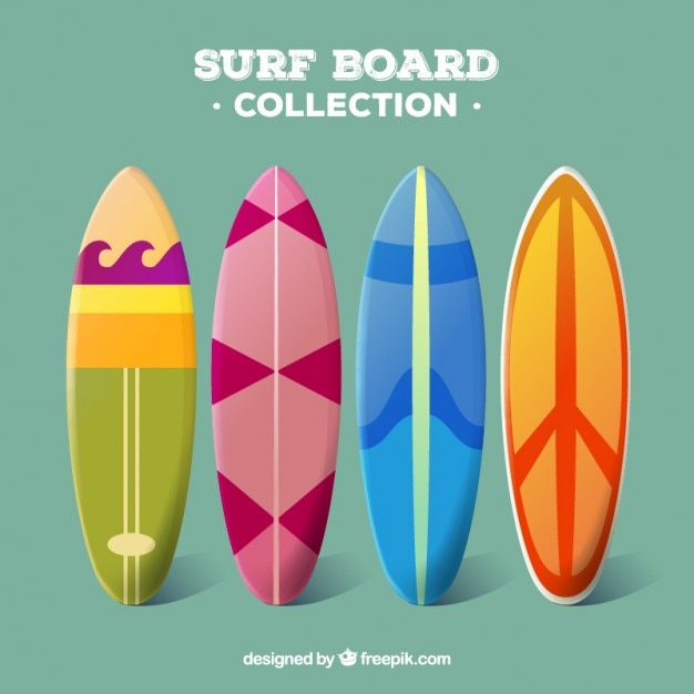 Bezpłatny wektor kolekcja deskę surfingową w nowoczesnym stylu