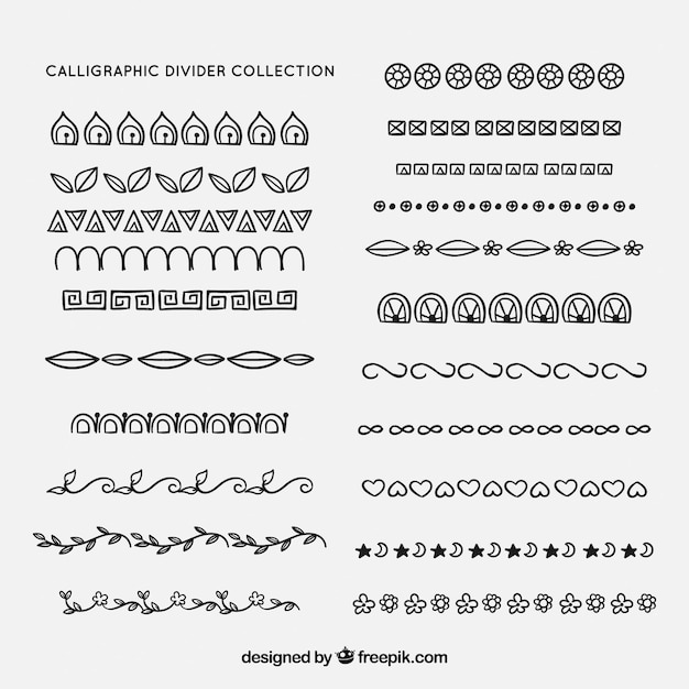 Bezpłatny wektor kolekcja dzielników w stylu kaligraficznym