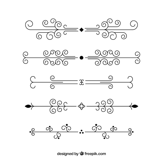 Bezpłatny wektor kolekcja dzielników w stylu kaligraficznym