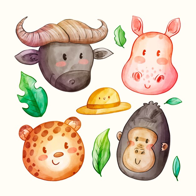 Kolekcja elementów akwarelowych safari