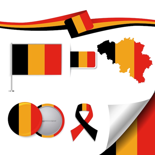 Bezpłatny wektor kolekcja elementów biurowych z flagą belgijską