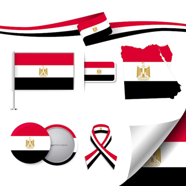 Kolekcja elementów biurowych z flagą projektu Egiptu