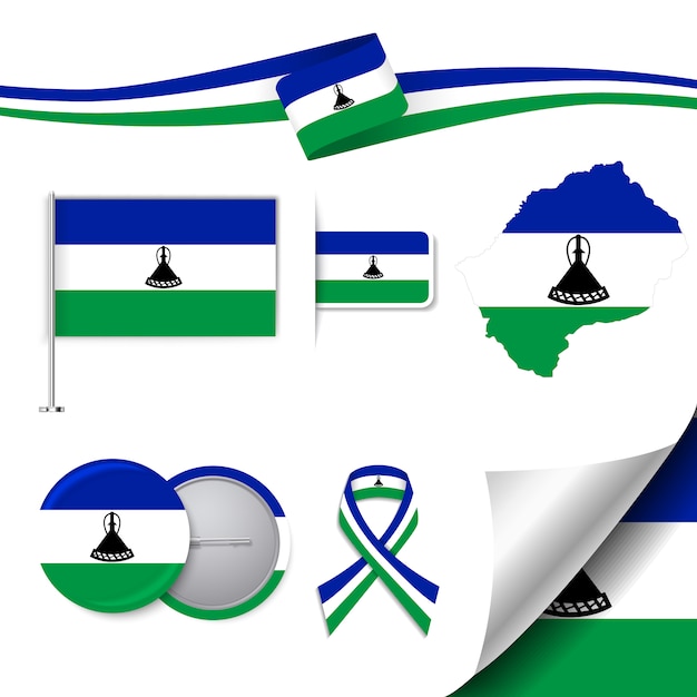 Kolekcja elementów biurowych z flagą w lesotho