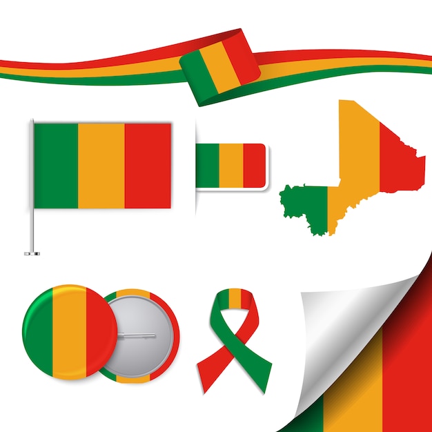 Kolekcja Elementów Biurowych Ze Wzorem Flagi Mali