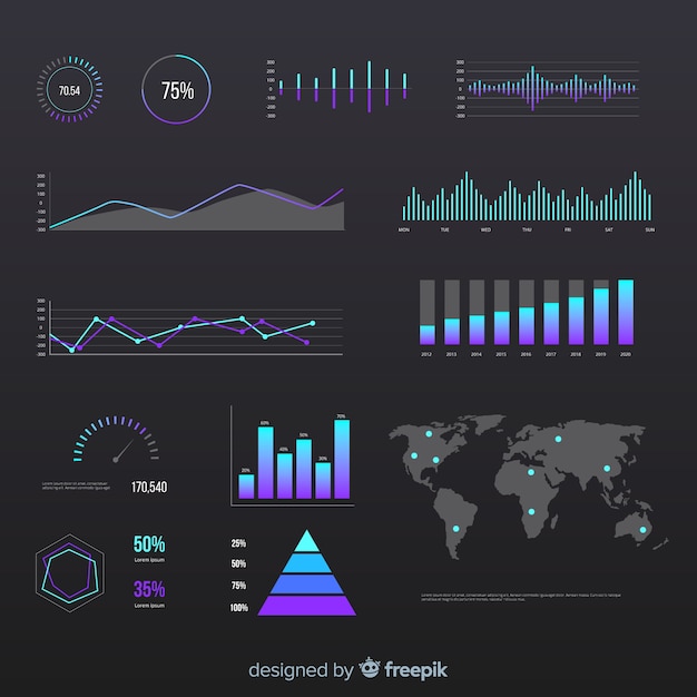 Bezpłatny wektor kolekcja elementów dark dashboard