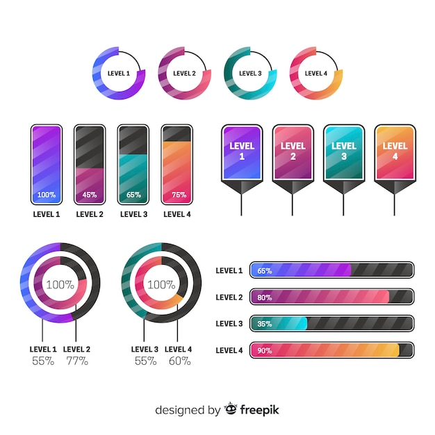 Bezpłatny wektor kolekcja elementów infographic w stylu gradientu