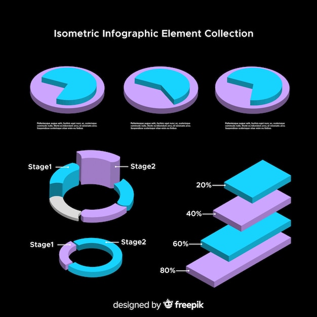 Bezpłatny wektor kolekcja elementów izometryczny infographic