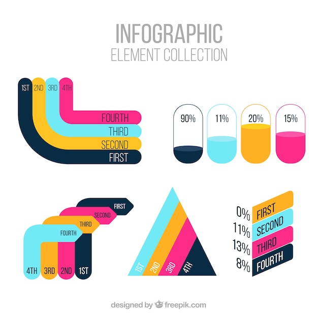 Bezpłatny wektor kolekcja elementów kolorowych infographic w płaski