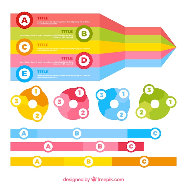 Bezpłatny wektor kolekcja elementów kolorowych infographic w płaski