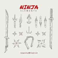 Bezpłatny wektor kolekcja elementów ninja