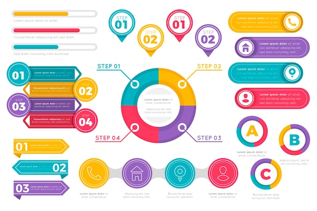 Bezpłatny wektor kolekcja elementów płaskich infographic