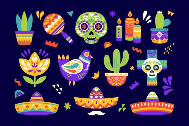 Bezpłatny wektor kolekcja elementów projektu na meksykańskie obchody cinco de mayo