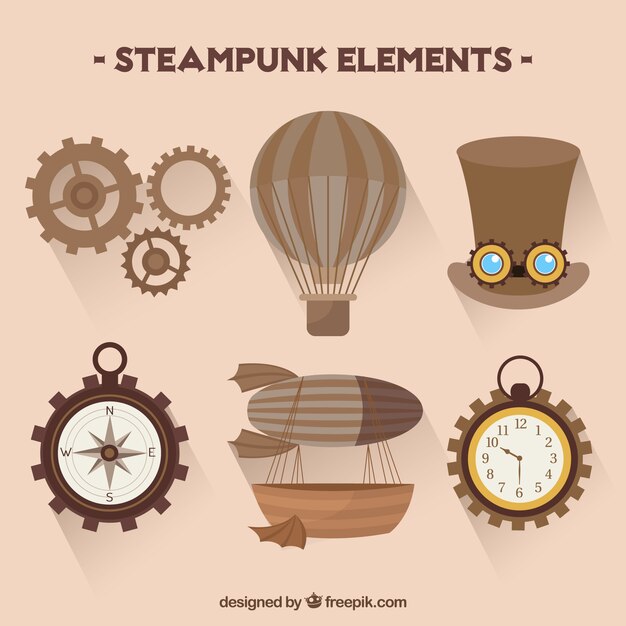 Kolekcja elementów steampunk