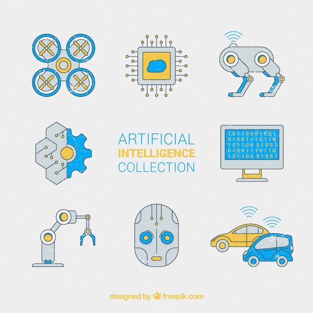 Bezpłatny wektor kolekcja elementów sztucznej inteligencji w stylu płaski