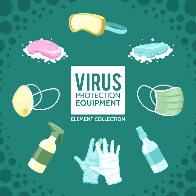 Bezpłatny wektor kolekcja elementów wyposażenia do ochrony przed wirusami