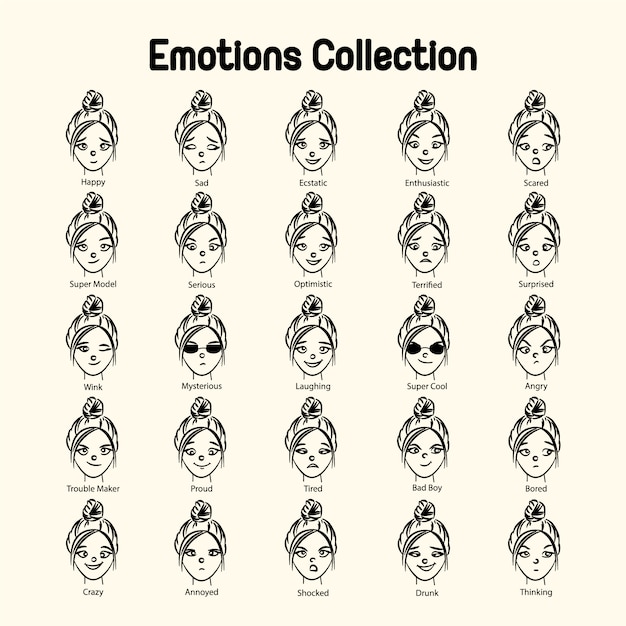 Bezpłatny wektor kolekcja emocji twarzy dziewczyny