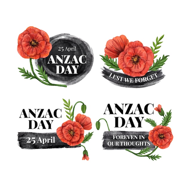 Kolekcja etykiet akwarelowych anzac day